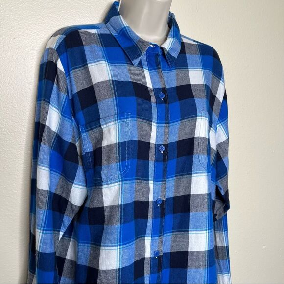 Riders by Lee Blue Plaid Flannel Long Sleeve Button Front Cotton Shirt Women XL - Picture 2 of 12